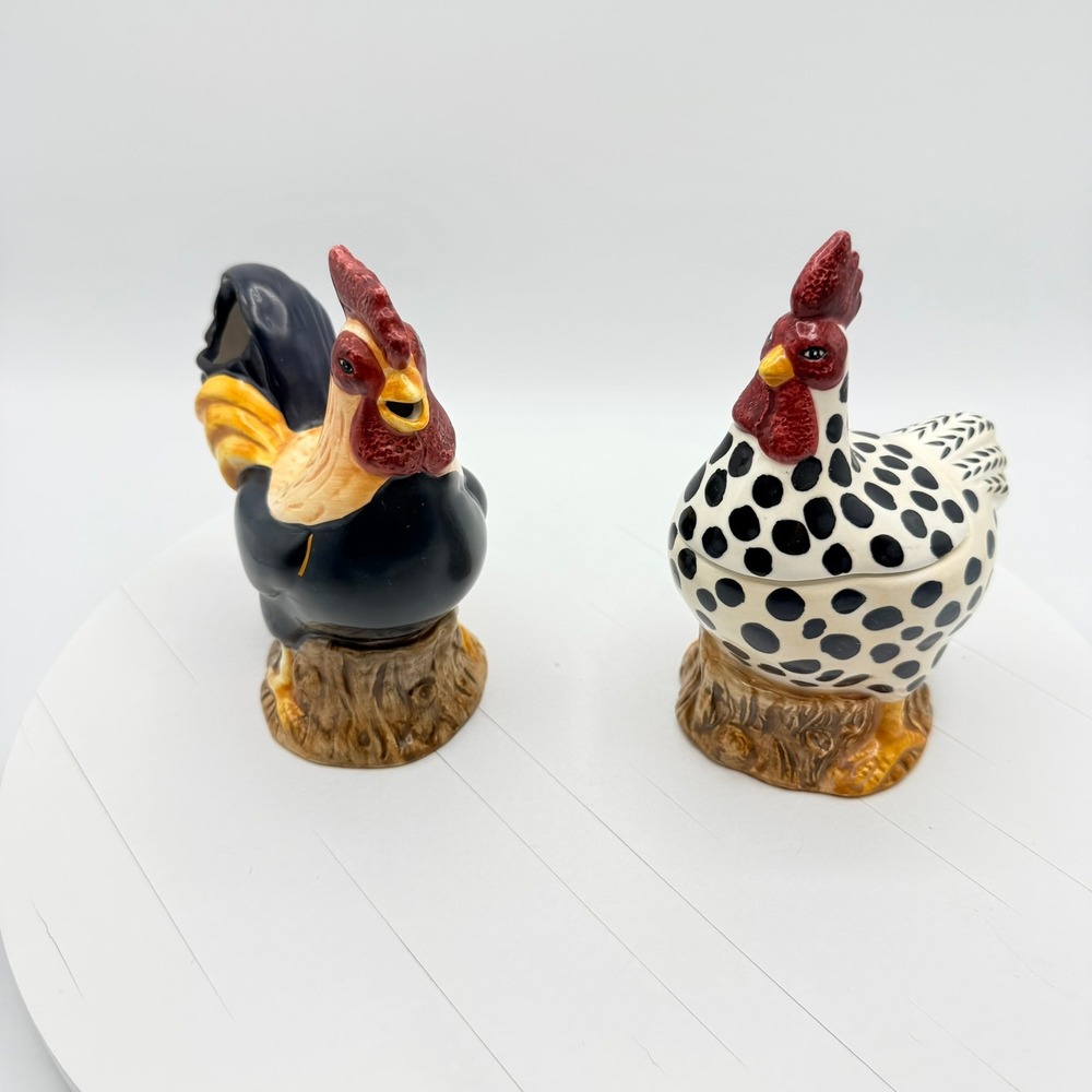 Sakura Warren Kimble Country Quartet Rooster Creamer and Hen Sugar Bowl Set